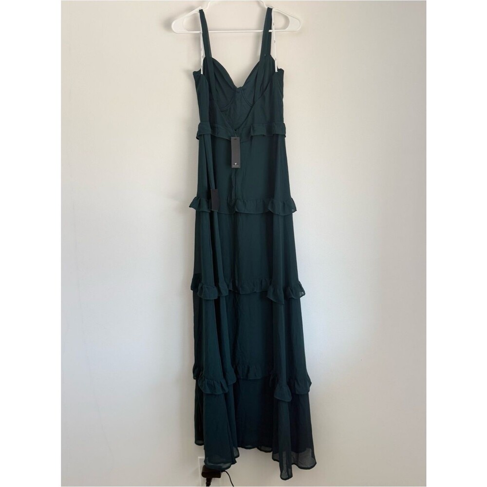 NWT Lulus Sincerely Poised Emerald Backless Bustier Tiered Maxi Dress Medium - Picture 7 of 9